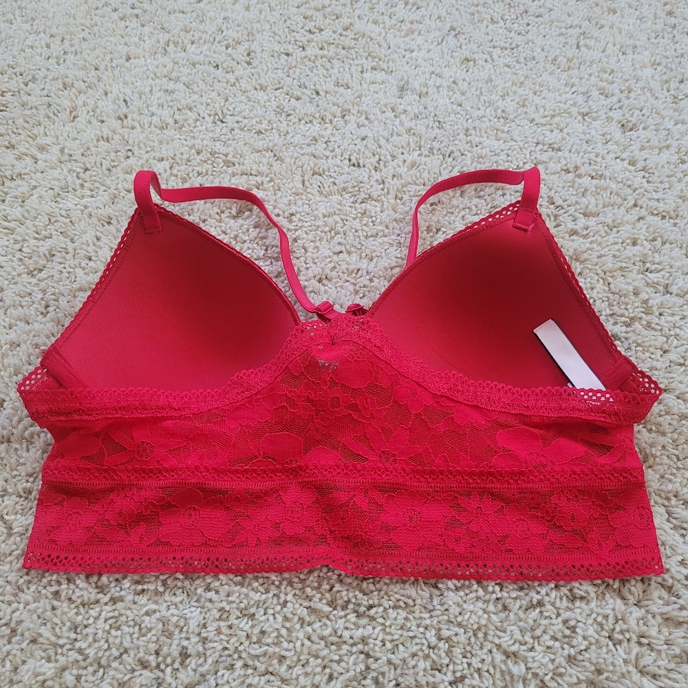 Victoria's Secret Bralette Red Lace Racerback Lined Wireless M - Picture 6 of 10